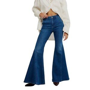 Venus 10 Embellished Ultra Flare Leg Jeans Denim Boho Retro Bell Bottom Blue Sil